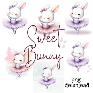 Clipart coniglietta ballerina – Kit PNG digitale per baby shower, decorazioni, stampe – Bunny ballerina