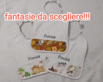 Kindergarten bibs set. Bibs with elastic. Kindergarten set. Personalized bib. Embroidered name bib