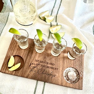 Personalized Tequila Flight Board, 2-in-1 Tequila Shot Board and Mini Cutting Board, Cutting Board for Bridal Shower Gift, Engagement Gift