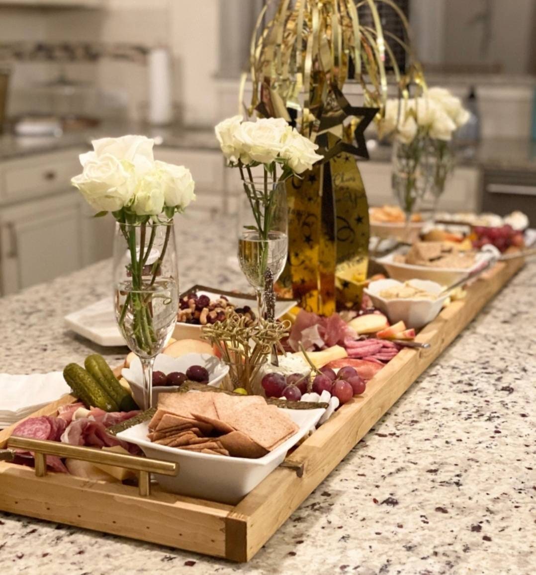 Gather Charcuterie Serving Board with Embroidered Dish Towel