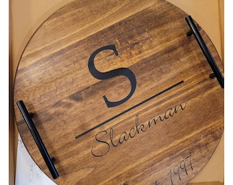 Custom Wood Serving Tray: Large Round Charcuterie Board, Monogrammed Gift