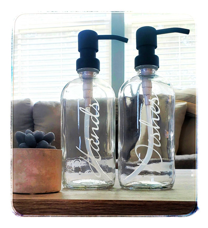 Glass Soap Dispenser 16 oz Black Metal Coated Pump Hands and Etsy