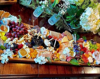Wood Boards - Extra Large Charcuterie Board, Oversized 36 X 12 Inch Wood Serving Platter Handles Foldable Long Wooden Tray Parties Grazing Appetizers