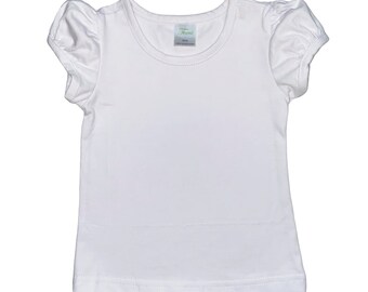 White 100% Cotton Ruffle sleeves blank shirt, toddler ruffle sleeves shirt for girl, Toddler Puffed Short Sleeve, blank t-shirt, DIY shirt
