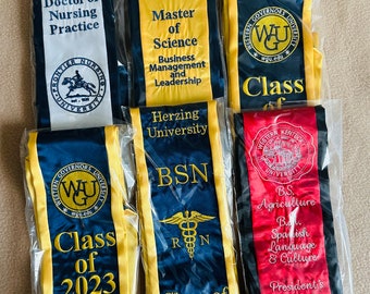 A Custom Satin Graduation Sash - EMBROIDERY Stoles - Graduation Gifts -Satin Grad Stoles, Class of 2023 or 2024