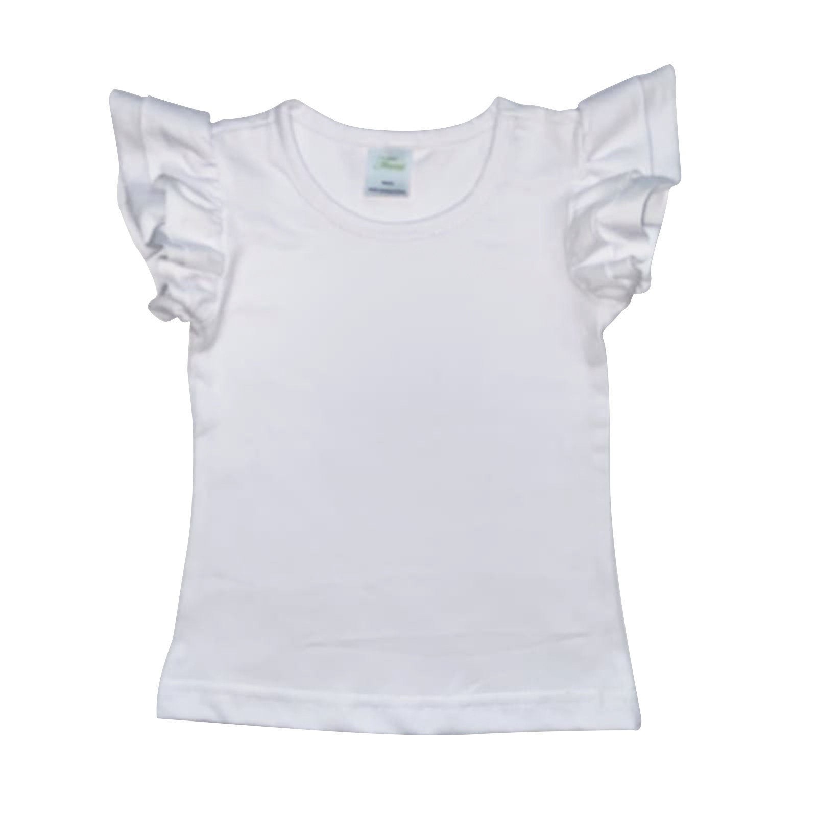 White 100% Cotton flutter sleeves blank shirt, toddler ruffle sleeves…