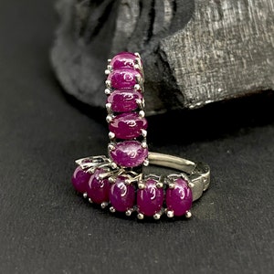 Handmade Ruby Hoop Earrings: 925 Sterling Silver Gemstone