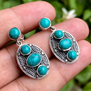 Handgemachte Türkis Ohrringe: Sterling Silber Boho Schmuck
