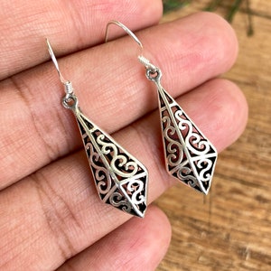 Sterling Silver Dangle Earrings: Modern Filigree Design
