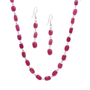 Handmade Ruby Necklace & Earrings Set: Silver Plated Brass, July Birthstone