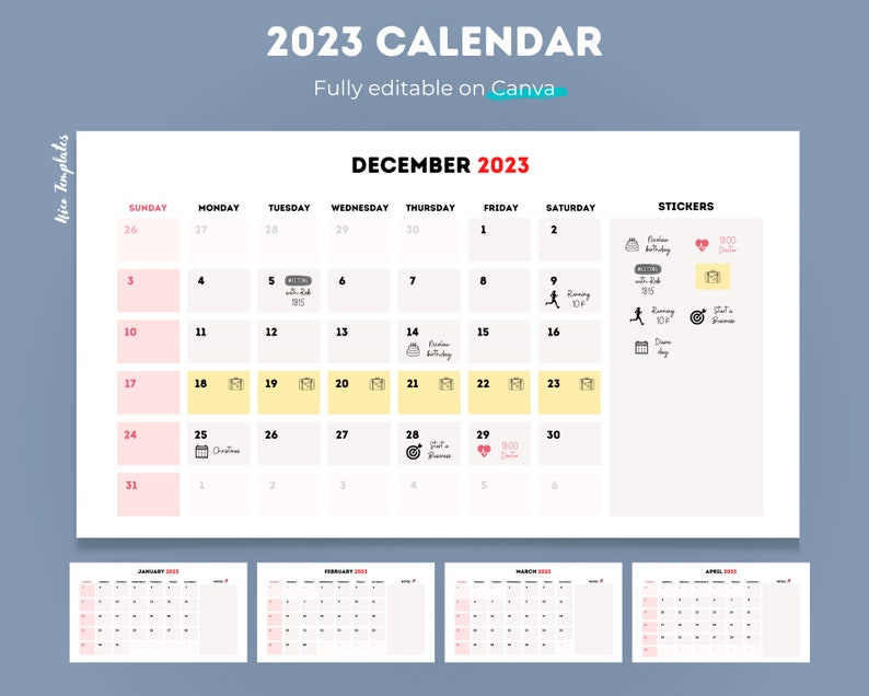 2023 Calendar Canva Template 100 Editable Etsy