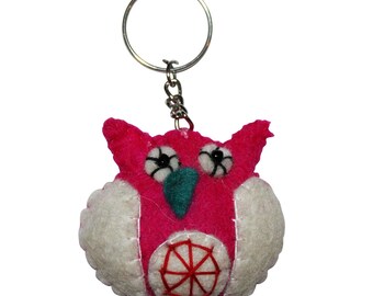 Keychain - owl - pink-white