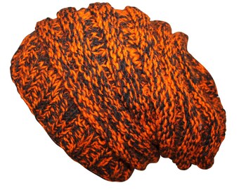 Bonnet en laine - orange - marron - bonnet tricoté chaud