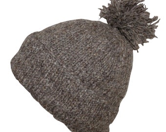 Wool hat with bobble - mottled gray - warm knitted hat - bobble hat