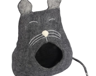 Grotte pour chat - Chat endormi - Gris - Maison pour chat