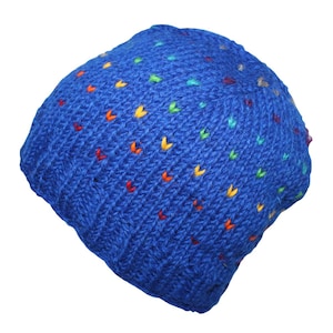 Wool hat with pattern - blue - multicolored - warm knitted hat
