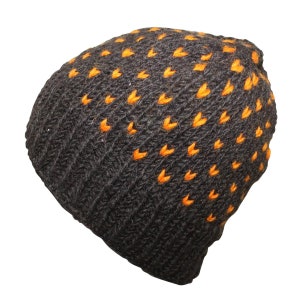 Wool hat with pattern - brown - orange - warm knitted hat