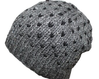 Wool hat with pattern - gray - black - warm knitted hat