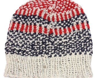 Wool hat - knitted hat - black-red