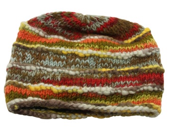 Wool hat - striped - orange-green - autumn tones