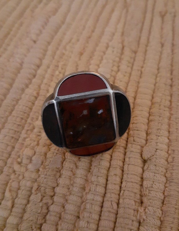 Signed Silver & Semi-Precious Stone Pin