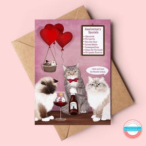chat Ragdoll Saint-Valentin/Joyeux anniversaire | Scène romantique de bar à vin avec des chats et des souris amoureux | Fiançailles d'amoureux des chats