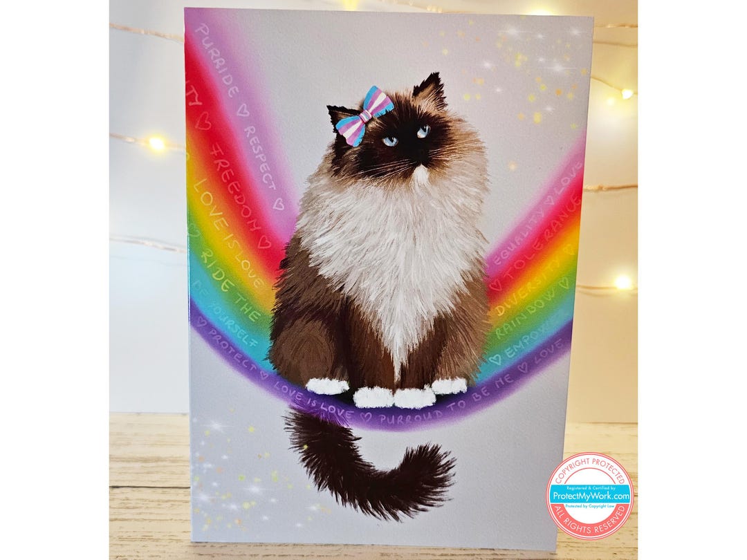 A Ragdoll Cat on the Rainbow LGBTQ Greeting Card Gift for Pride Love is ...