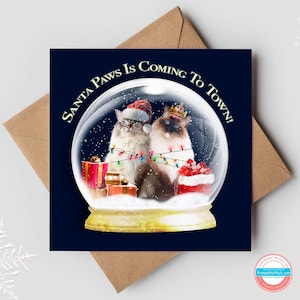 Niedliche Katzenliebhaber festliche Weihnachtskarte-Schneekugel-Winterszene mit Ragdoll-Katzen Einzigartige wunderliche Grüße für Familie Freunde