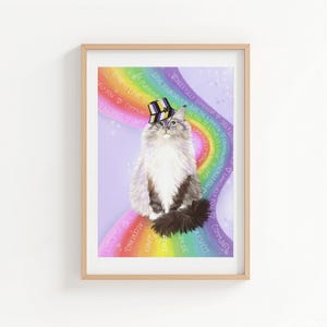 Non Binary Wall Art | Rainbow Cat Giclee Print | LGBTQ Love