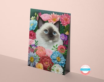 Floral Ragdoll Cat Greeting Card for Birthday or Mother's Day | Poem inside!
