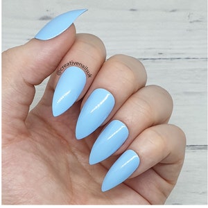 Matte Pastel Azul Falso Unas Prensa En Unas Falsas Unas Etsy