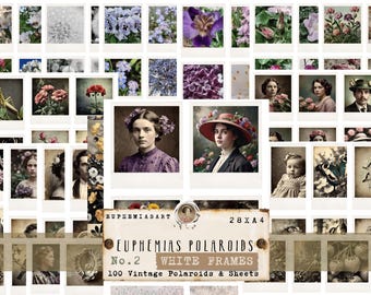 Euphemias Vintage Polaroids - Molduras brancas nº 2, Folhas e cartões para impressão, Ephemera, Enfeites, Download digital, DIN A4