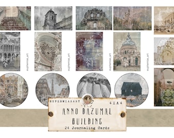 ANNO DAZUMAL BUILDING, Cartões imprimíveis, Ephemera, Enfeites, Download digital, Din A4