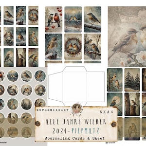Alle Jahre wieder 2024 Piepmatz, Printable Journaling Cards & Sheet, Ephemera, Embellishments, Digitaler Download, DIN A4