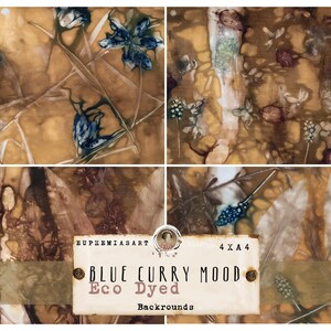Eco Dyed Grunge BLUE CURRY MOOD, backgrounds, hand-dyed papers with plants, junk journal pages -DinA4