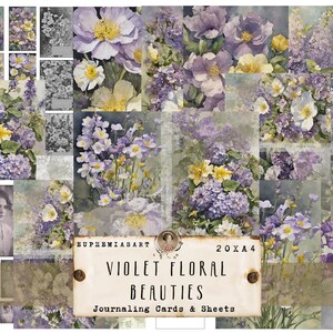 EUPHEMIAS Bellezze floreali viola, fogli e biglietti stampabili, effimeri, abbellimenti, download digitale, DIN A4