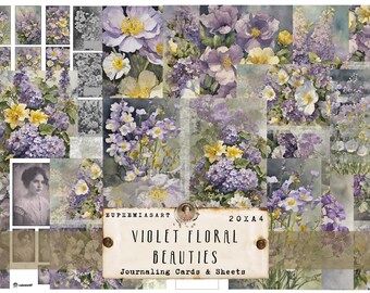 EUPHEMIAS Violet Floral Beauties, Folhas e Cartões para Imprimir, Ephemera, Enfeites, Download Digital, DIN A4