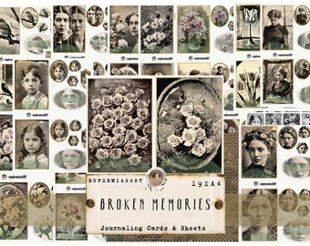 EUPHEMIAS Broken Memories, Folhas e Cartões para Imprimir, Ephemera, Enfeites, Download Digital, DIN A4