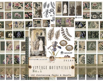 Botânica Vintage nº 1, Folhas e Cartões Imprimíveis, Enfeites, Download Digital, DIN A4