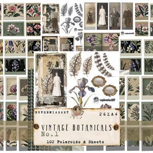 Vintage Botanicals No. 1, Printable Polaroids, Sheets & Cards, Ephemera, Embellishments, Digital Download, DIN A4