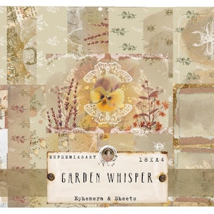 GARDEN WHISPER Flower & Insects, Junk Journal Pages, 18 Sheets, Ephemera, Digital Download, DIN A4