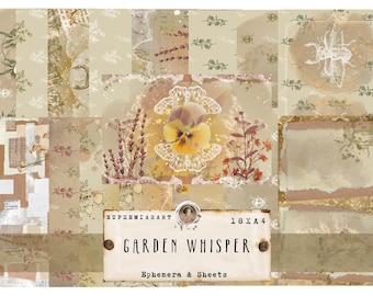 GARDEN WHISPER Flores e insetos, páginas de diário de lixo, 18 folhas, itens efêmeros, download digital, DIN A4