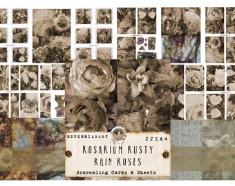 EUPHEMIAS ROSARIUM Rusty Rain Roses, Folhas e Cartões para Imprimir, Ephemera, Enfeites, Download Digital, DIN A4