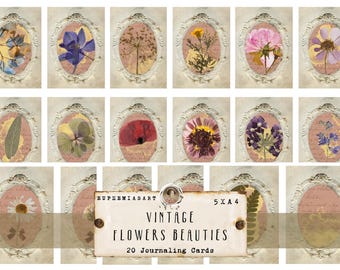 VINTAGE FLOWERS BEAUTIES, Cartões de diário, Ephemera, Download digital, Din A4