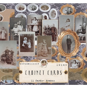 Cabinet Cards, Vintage, Victorian, Cabinet Card Frame Set, Sheets, Scrapbooking Paper, Digital Download, DIN A4, Junk Journal Paper, DIY