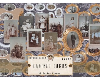 Cartões de gabinete, vintage, vitoriano, conjunto de molduras para cartões de gabinete, folhas, papel para scrapbooking, download digital, DIN A4, papel para diário, faça você mesmo