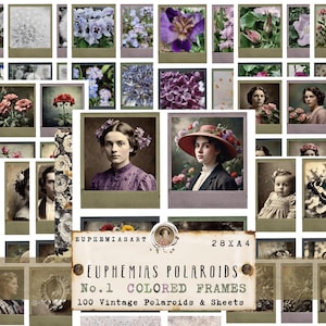 Euphemias Vintage Polaroids - Molduras coloridas nº 1, Folhas e cartões para impressão, Ephemera, Enfeites, Download digital, DIN A4