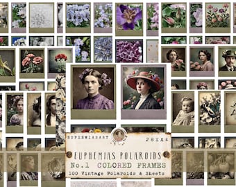Euphemias Vintage Polaroids - Molduras coloridas nº 1, Folhas e cartões para impressão, Ephemera, Enfeites, Download digital, DIN A4