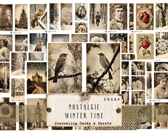EUPHEMIAS NOSTALGIC inverno, Folhas e Cartões para Imprimir, Ephemera, Enfeites, Download Digital, DIN A4