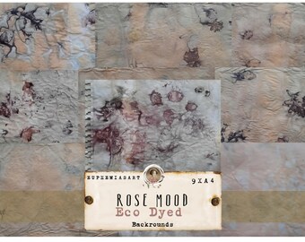 Eco Dyed ROSE MOOD, fundos, papéis tingidos à mão com plantas, páginas de diário de lixo -DinA4